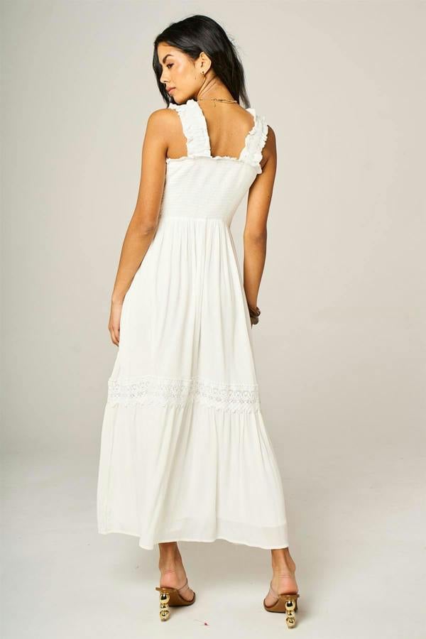 FS Collection Lace Detail Tiered Maxi Dress In White