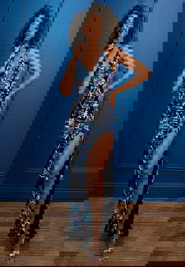 ANGELEYE Floral Sequin Embellished Maxi Dress - Blue