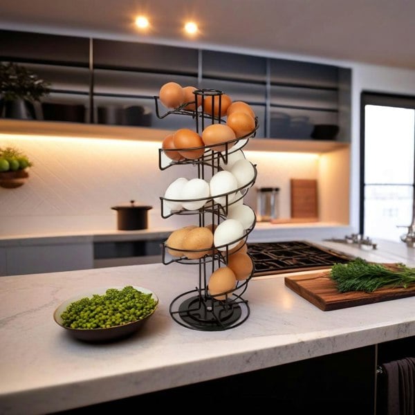 Modcraft Black Spiral Egg Holder Rack Rotating Skelter Stand Holds 32 Eggs Kitchen Dispenser