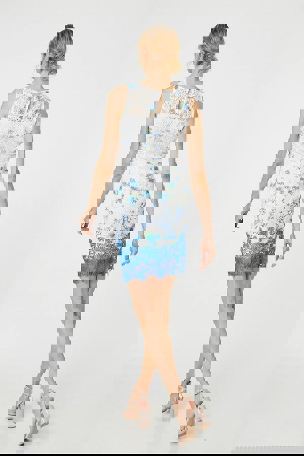 White | Floral Lace Sleeveless Bodycon Mini Dress
