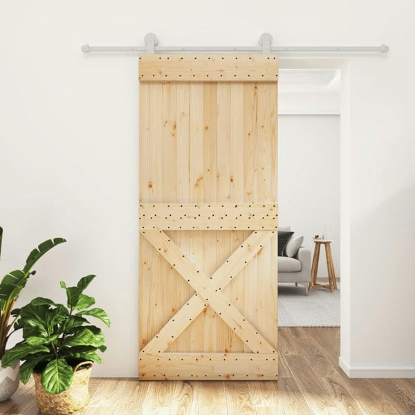 Berkfield Sliding Door with Hardware Set 90x210 cm Solid Wood Pine