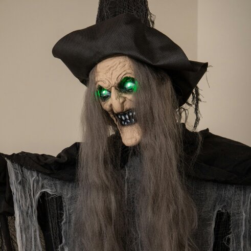 Samuel Alexander 1.84m Animated Cackling Halloween Witch with Green LED Eyes