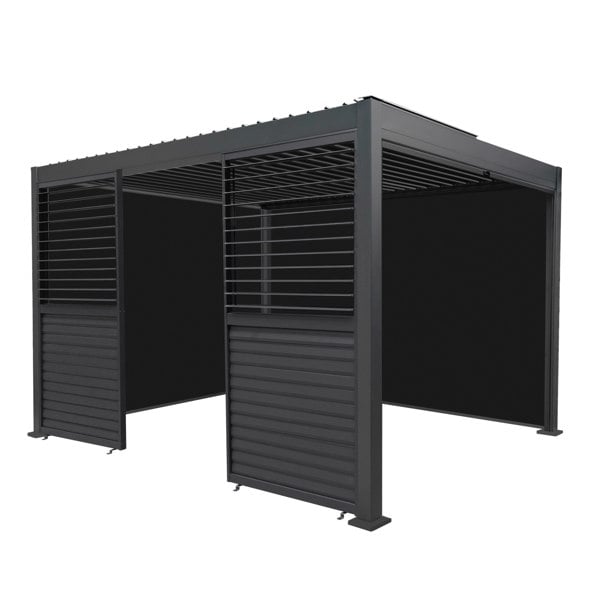 Monstershop Aluminium Pergola With Anthracite Blinds & 2 Shutter Panels - 3m x 4m