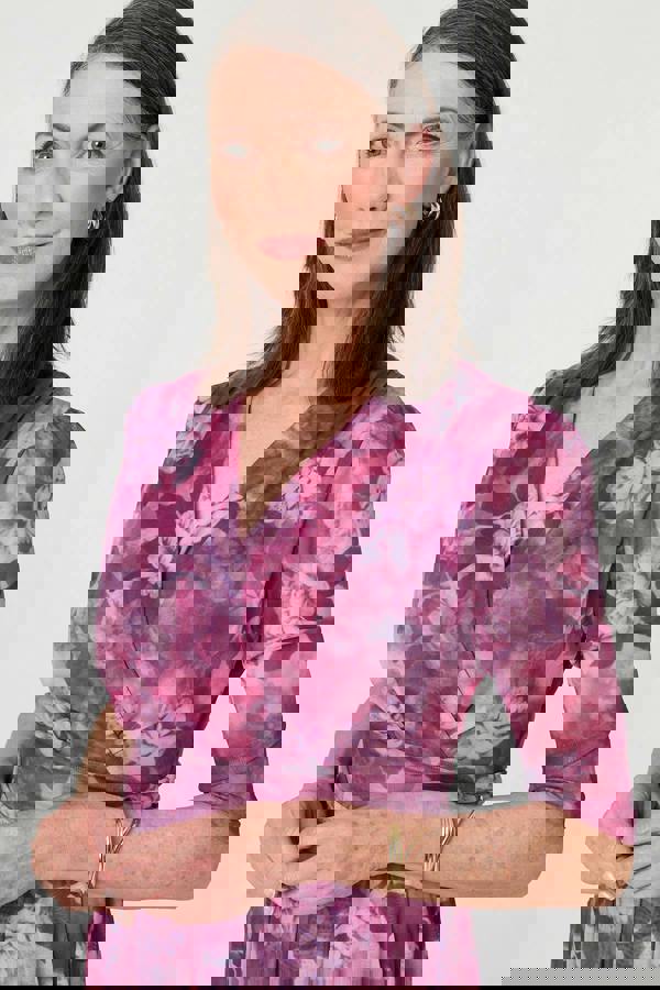 Pink | Floral Mesh Texture Pleated Midi Dress