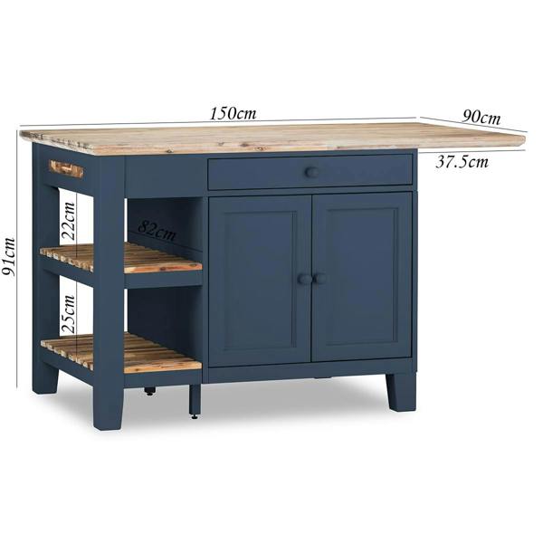 Statement Furniture Florence Kitchen Island with Cupboard and Shelves
