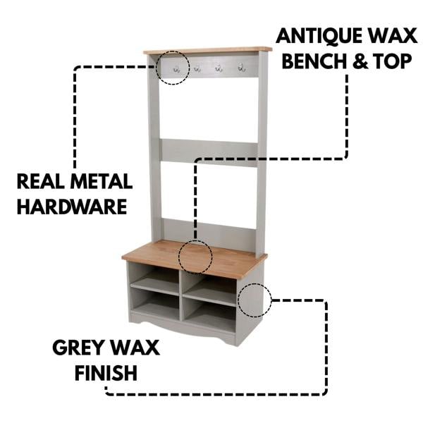 Core Products Corona Grey Hall Shoe Bench with Hat & Coat Rack