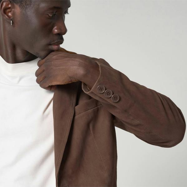 Barneys Originals Men's Real Suede Blazer Jacket in Brown