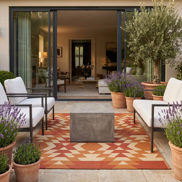 HOMESCAPES Outdoor Rug Luxury Waterproof Reversible Recycled, For Garden, Anya Aztec