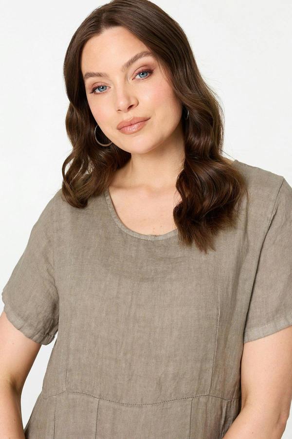 Brown | Short Sleeve Oversized Midi Shift Dress