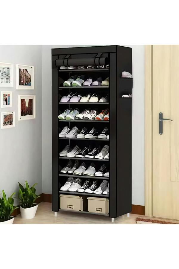 Living and Home 10 Tier Simple Dustproof Multi-Layer Fabric Storage Artifacts Shoe Rack w/ Door