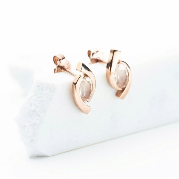 T. H. Baker 9ct Rose Gold 0.78ct Oval Cut Morganite Eye Stud Earrings HM-33-29-008