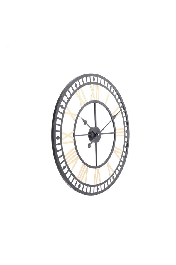 Living and Home 80cm Dia Black Frame Gold Roman Numeral Hollow 60 Scale Wall Clock