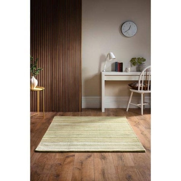 The Rugs Hand Made Striped Design Wool Rug | Green & Beige