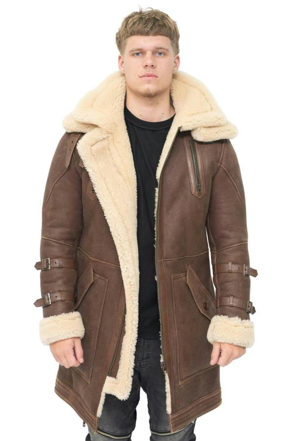 Infinity Leather Mens 3/4 Warm Leather Sheepskin Trench Coat-Kendal