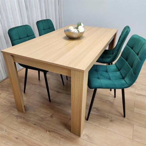 Kosy Koala Dining Set of 4 Oak Effect Dining Table and 4 Green Velvet Chairs Dining Room Furniture