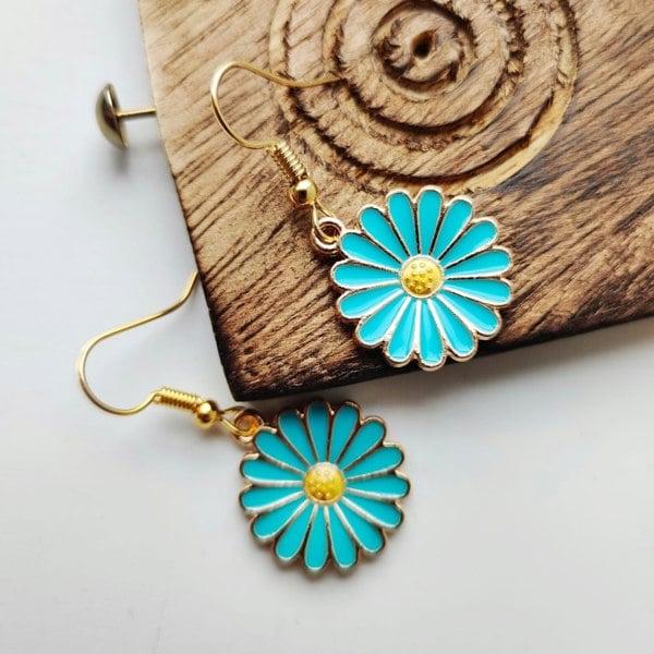 The Colourful Aura Sunflower Floral Charm Sun Flower Dainty Boho Floral Hook Drop Earrings