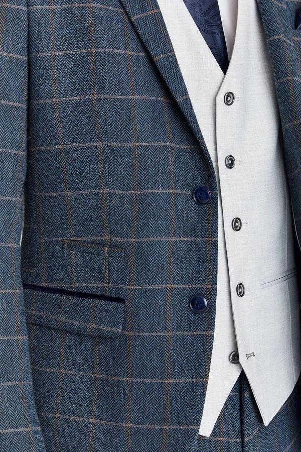 Paul Andrew Harris Navy Tweed Suit with Belmont Silver Waistcoat