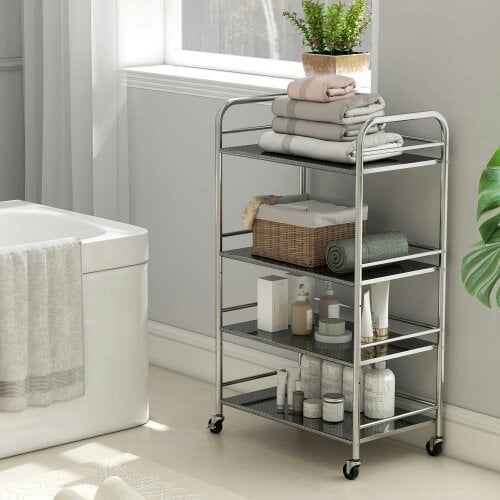 Wyld Haus Lalu Stainless Steel Silver 4 Tier Kitchen Trolley With Adjustable Shelves