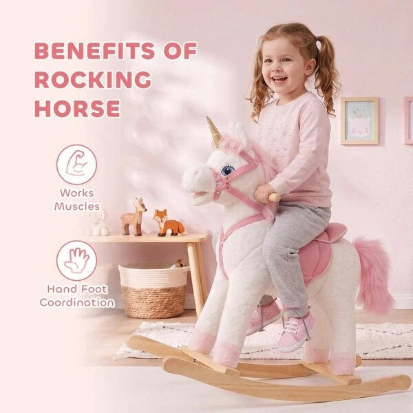 Rocking Horse, Unicorn Kids Ride on Horse with Rocking Limit, Hoofbeats, Neighing, Moving Mouth & Tail, for 1-3 Y, White