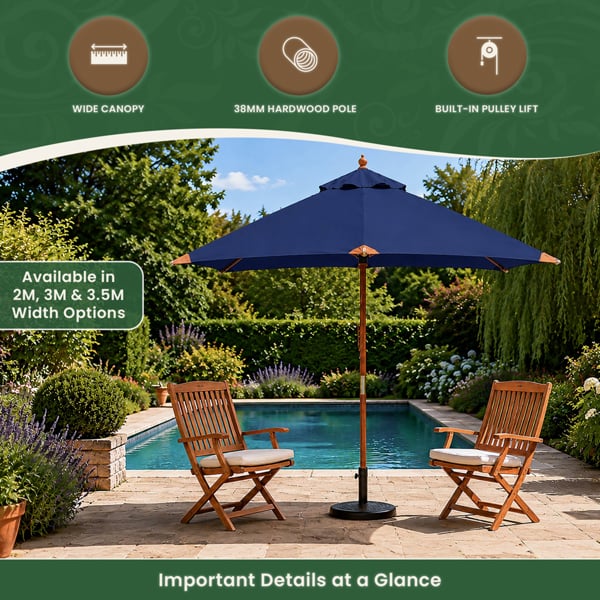 3m Premium Hardwood Garden Parasol Umbrella