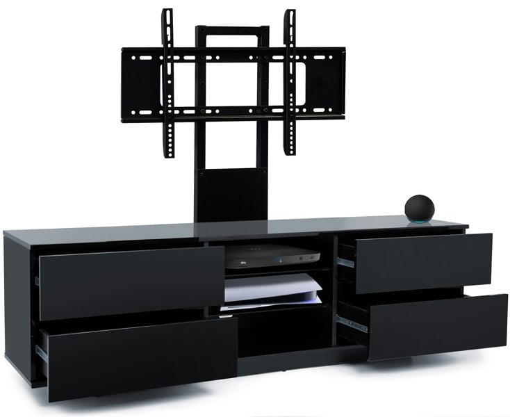 Centurion Supports AVITUS Gloss Black with 4-Black Drawers for up to 65" LED/LCD/Plasma TV Stand with Mounting Arm