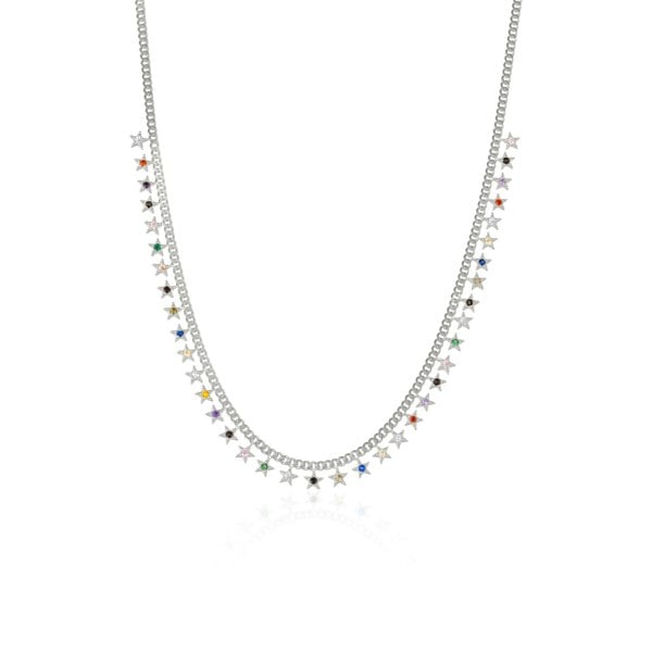 Spero London Rainbow Multiple Star Station Necklace Sterling Silver