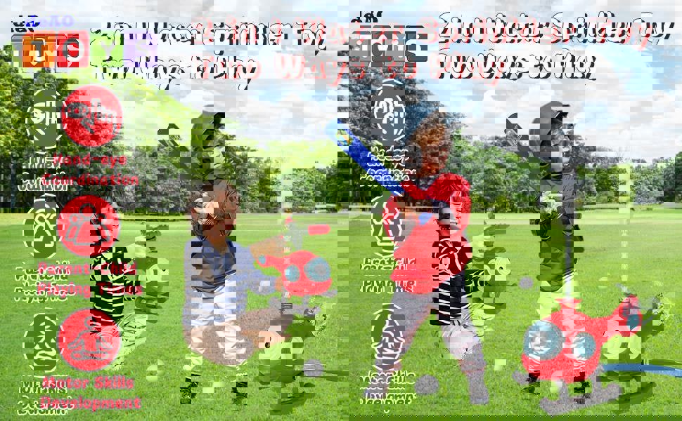 deAO Toys Baseball Play Set with Sprinkler and Helicopter Outdoor Water Spray Toy for Kids, Includes Tee Ball Set with 4 Balls