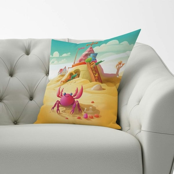 Warren Reed Pink Crab On A Beach Holiday Cushions