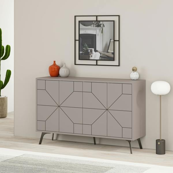 Decortie Dune Geometric 4 Door Sideboard with Metal Legs (W) 123cm
