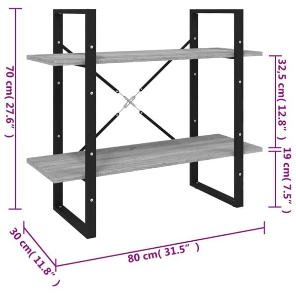 Berkfield 2-Tier Book Cabinet Grey Sonoma 80x30x70 cm Engineered Wood