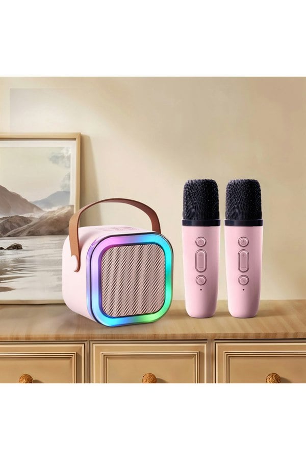 Living and Home Portable Karaoke Machine with Wireless Microphones and RGB Lights