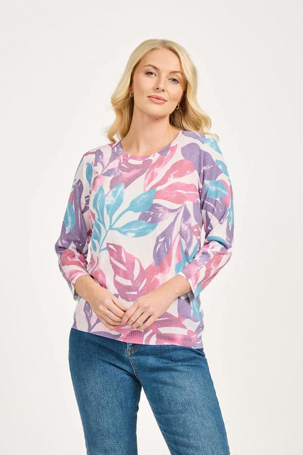Mudflower Leaf Print Light Knit Jumper