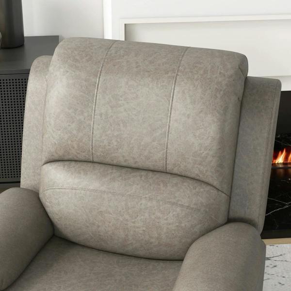 Light gray recliner backrest with padded head cushion and armrest