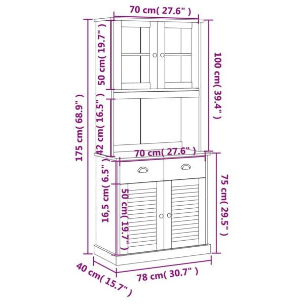 Berkfield Highboard VIGO 78x40x175 cm Solid Wood Pine
