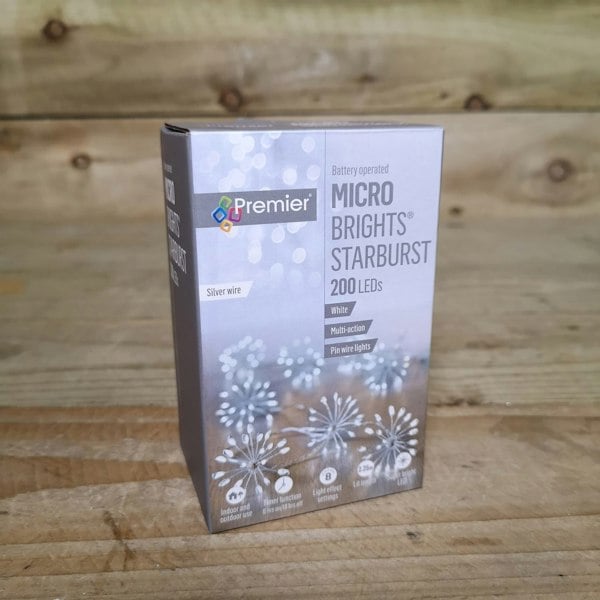 Samuel Alexander 200 LED 10 Starburst Premier Christmas Outdoor Battery Timer Lights in Cool White