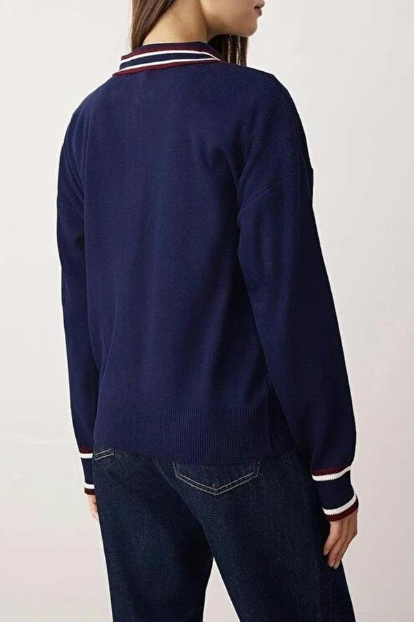 WOVCOR Color Blocked Polo Collar Knit Sweater