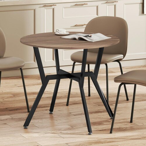 Wyld Haus Doveno Metal Brown Round Dining Table With Anti Slip Feet For Dining Areas