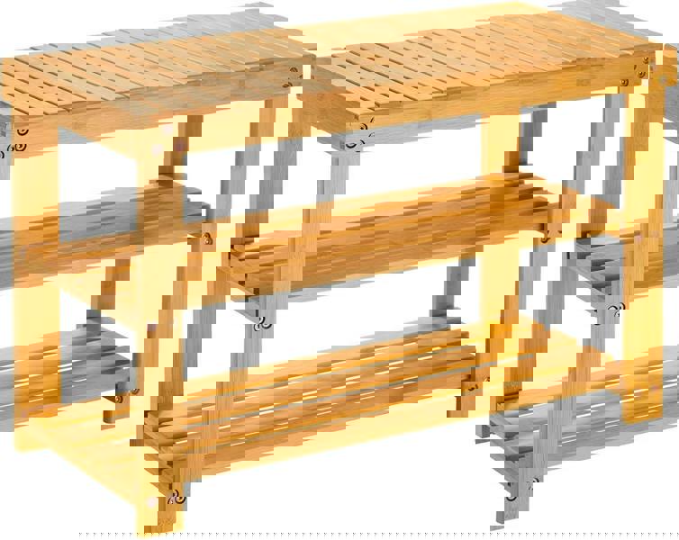 MANTRARAJ Bamboo Shoe Bench 3-Tier Shoe Rack Stand Seater Grey Shoes Organizer Storage Shelf