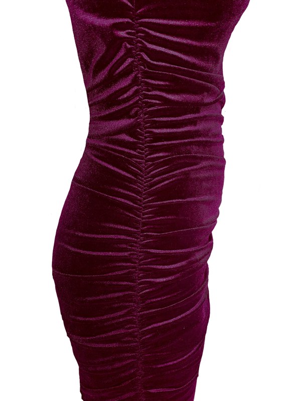 Frock Tales Veronica Ruched Body-Con Midi Dress - Wine Velour