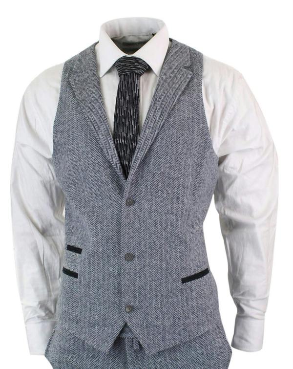 TruClothing Men's 3 Piece Grey Herringbone Tweed Suit