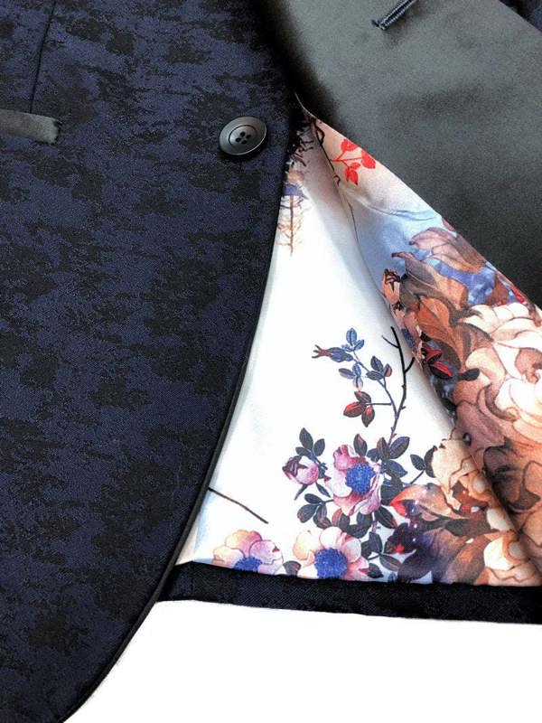 Close up of Navy Jacquard Brocade Dinner Jacket