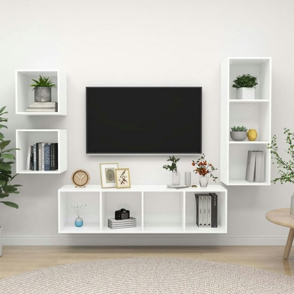 Berkfield 4 Piece TV Cabinet Set White Engineered Wood