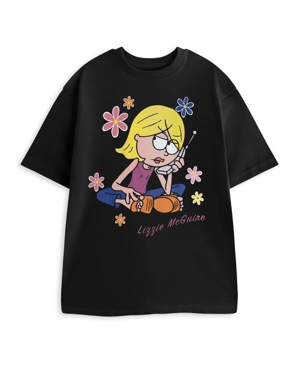Disney Lizzie Mcguire Womens Black Phone Short Sleeved T-Shirt
