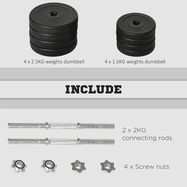 Black adjustable dumbbell weight plates with connecting rods and screw nuts