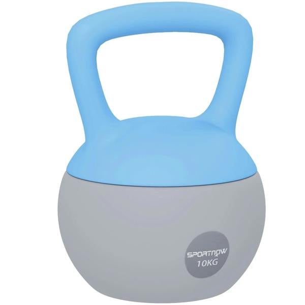 Soft kettlebell with non-slip handle, light blue and grey, 10 kg weight