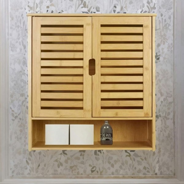 BMBO Wooden Bathroom Wall Storage Cabinet Organiser Natural Brown