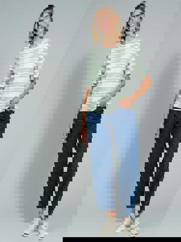 Kite Womens Organic Oxbridge Jersey T-Shirt Soft Sage Stripe