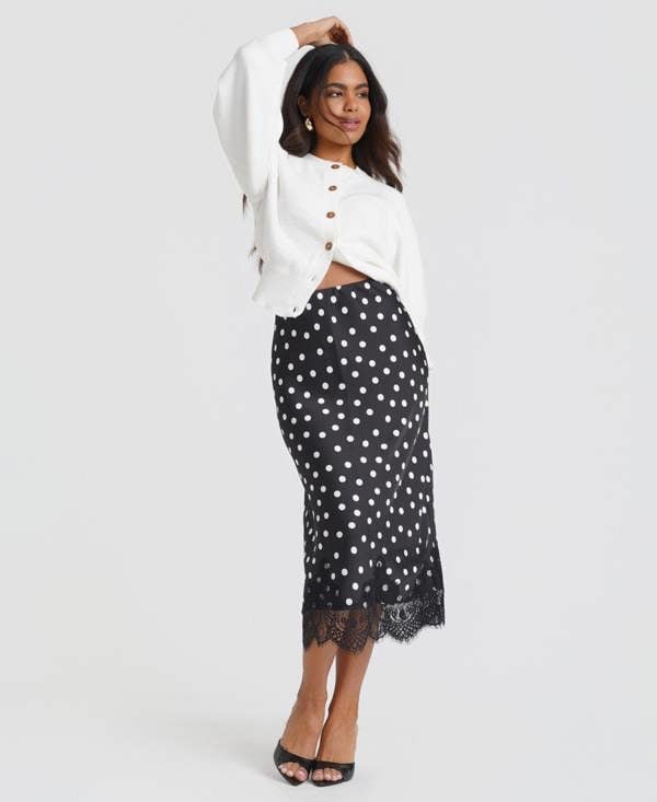 Needs No Label Black & White Polka Dot Lace Mix Skirt