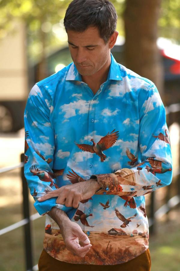 FLYING PHEASANTS PLACEMENT PRINT SHIRT - Premium Men's Patterned Shirt by Claudio Lugli | Bold Design, Tailored Fit, Best Printed Shirts