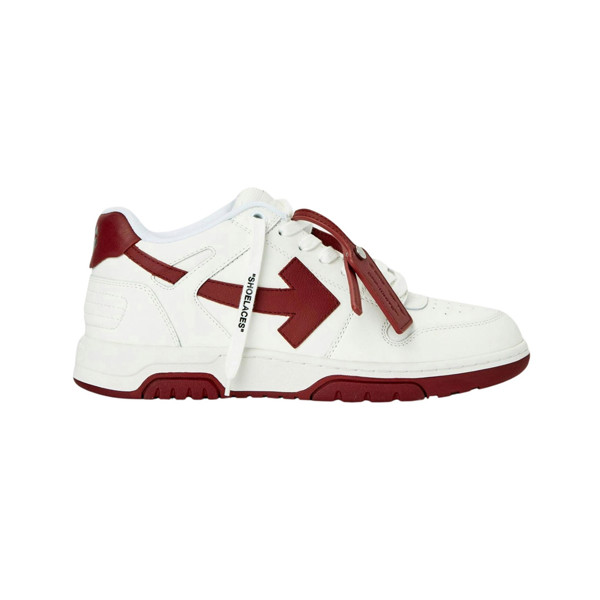 Off White Out Of Office Low Top Leather Men's Sneakers - White Burgundy